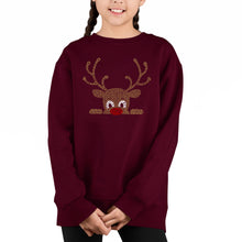 Load image into Gallery viewer, Peeking Reindeer - Girl's Word Art Crewneck Sweatshirt