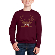 Load image into Gallery viewer, Peeking Reindeer - Boy's Word Art Crewneck Sweatshirt