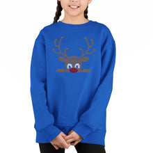 Load image into Gallery viewer, Peeking Reindeer - Girl's Word Art Crewneck Sweatshirt