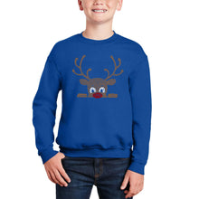 Load image into Gallery viewer, Peeking Reindeer - Boy's Word Art Crewneck Sweatshirt