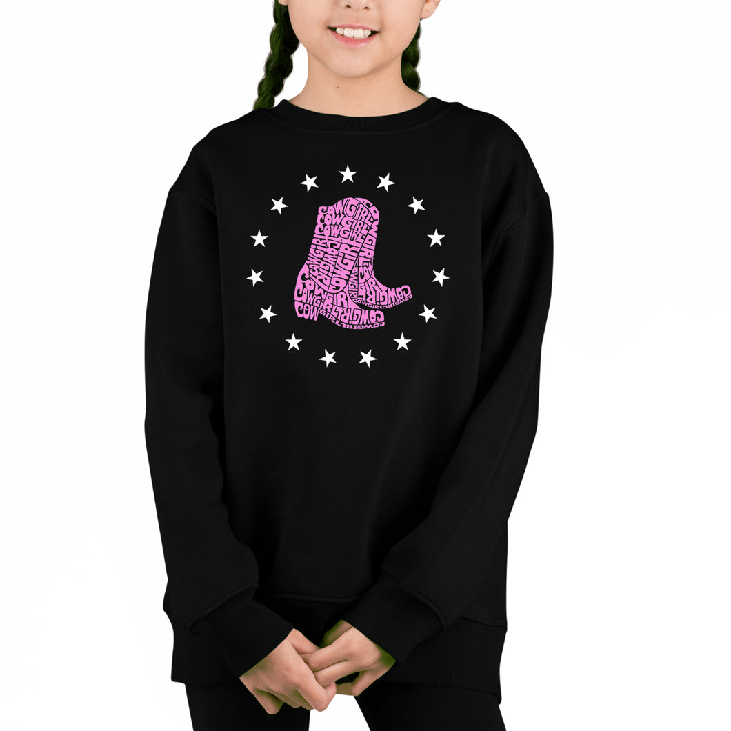 Cowgirl Boots - Girl's Word Art Crewneck Sweatshirt