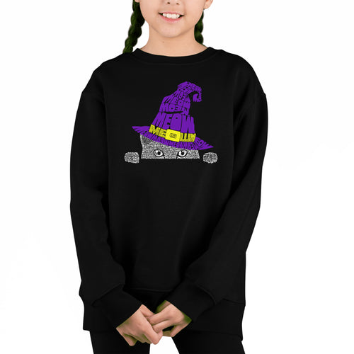 Peeking Witch Cat - Girl's Word Art Crewneck Sweatshirt