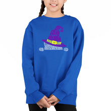 Load image into Gallery viewer, Peeking Witch Cat - Girl&#39;s Word Art Crewneck Sweatshirt