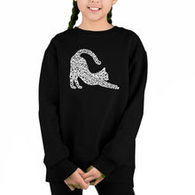 Load image into Gallery viewer, Stretching Cat - Girl&#39;s Word Art Crewneck Sweatshirt