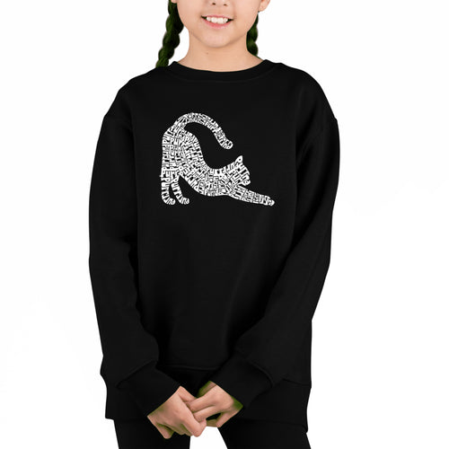 Stretching Cat - Girl's Word Art Crewneck Sweatshirt