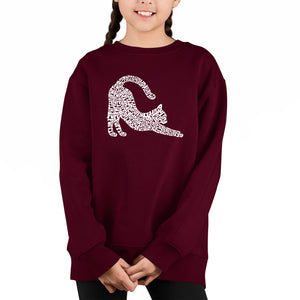 Stretching Cat - Girl's Word Art Crewneck Sweatshirt