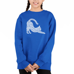 Stretching Cat - Girl's Word Art Crewneck Sweatshirt