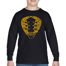 Load image into Gallery viewer, Guitar Pick Genres - Boy's Word Art Long Sleeve T-Shirt