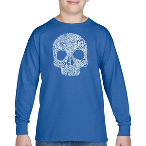 Flower Skull  - Boy's Word Art Long Sleeve