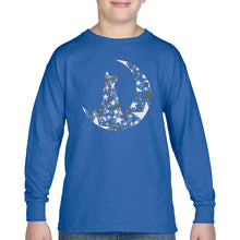 Load image into Gallery viewer, Cat Sitting On Moon - Boy's Word Art Long Sleeve T-Shirt