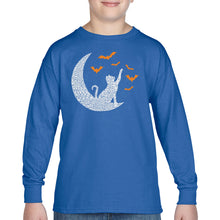 Load image into Gallery viewer, Halloween Cat Moon - Boy&#39;s Word Art Long Sleeve T-Shirt