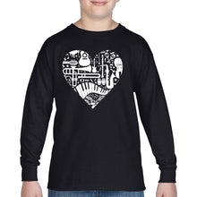 Load image into Gallery viewer, Musical Instrument Heart - Boy's Word Art Long Sleeve T-Shirt