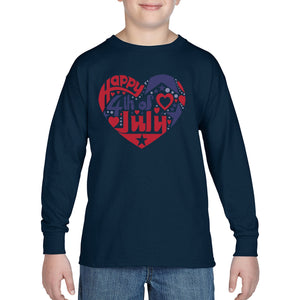 Boy's Word Art Long Sleeve - July 4th Heart