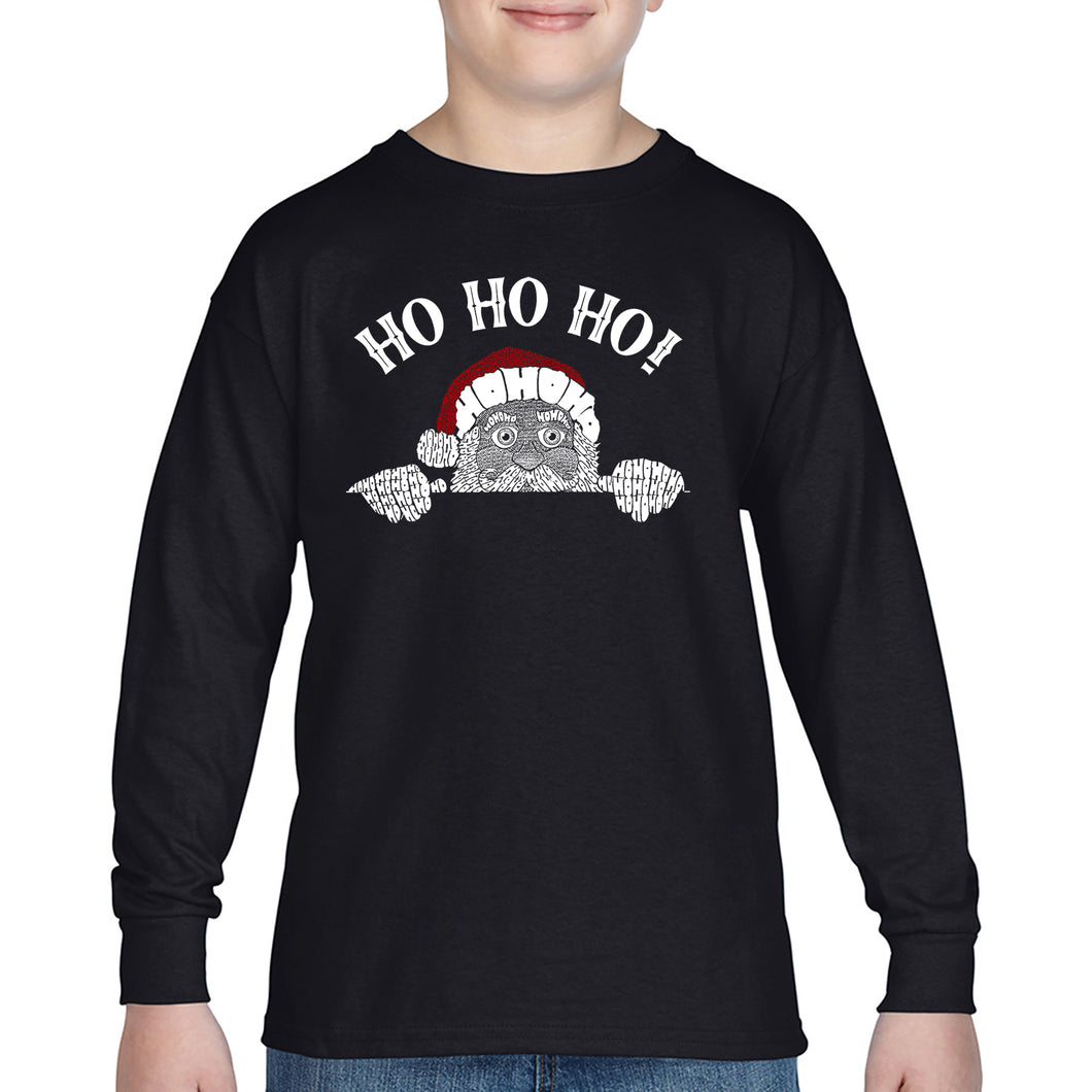 Peeking Santa - Boy's Word Art Long Sleeve T-Shirt