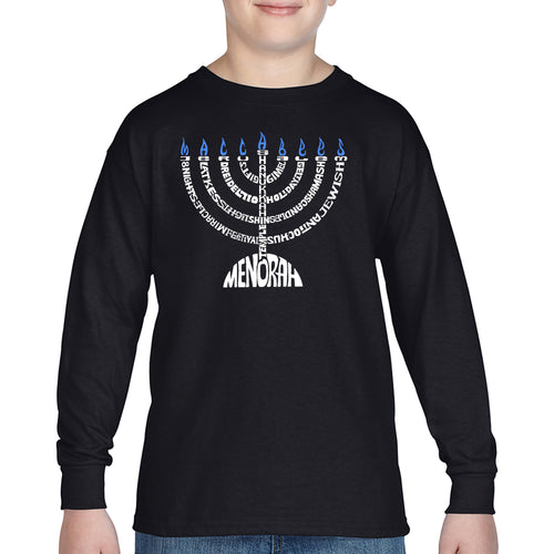 Hanukkah Menorah - Boy's Word Art Long Sleeve T-Shirt