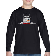Load image into Gallery viewer, Peeking Snowman - Boy's Word Art Long Sleeve T-Shirt