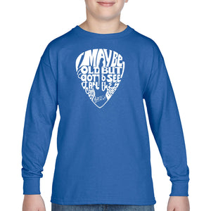 Guitar Pick  - Boy's Word Art Long Sleeve