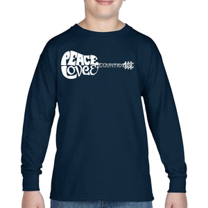 Peace Love Country  - Boy's Word Art Long Sleeve