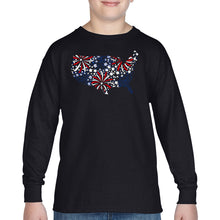 Load image into Gallery viewer, USA Fireworks - Boy's Word Art Long Sleeve T-Shirt