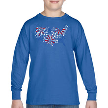 Load image into Gallery viewer, USA Fireworks - Boy's Word Art Long Sleeve T-Shirt