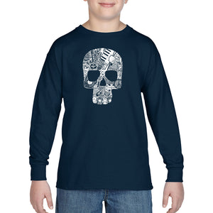 Rock n Roll Skull - Boy's Word Art Long Sleeve T-Shirt