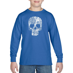 Rock n Roll Skull - Boy's Word Art Long Sleeve T-Shirt