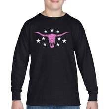 Load image into Gallery viewer, Cowgirl Cowskull - Boy's Word Art Long Sleeve T-Shirt