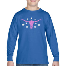 Load image into Gallery viewer, Cowgirl Cowskull - Boy's Word Art Long Sleeve T-Shirt