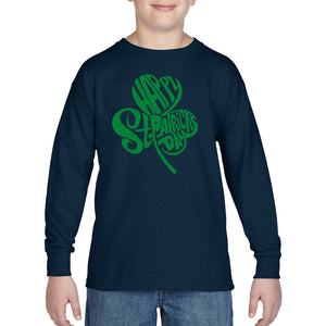 St Patricks Day Shamrock  - Boy's Word Art Long Sleeve