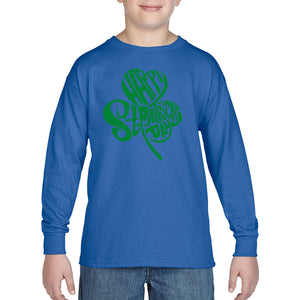 St Patricks Day Shamrock  - Boy's Word Art Long Sleeve