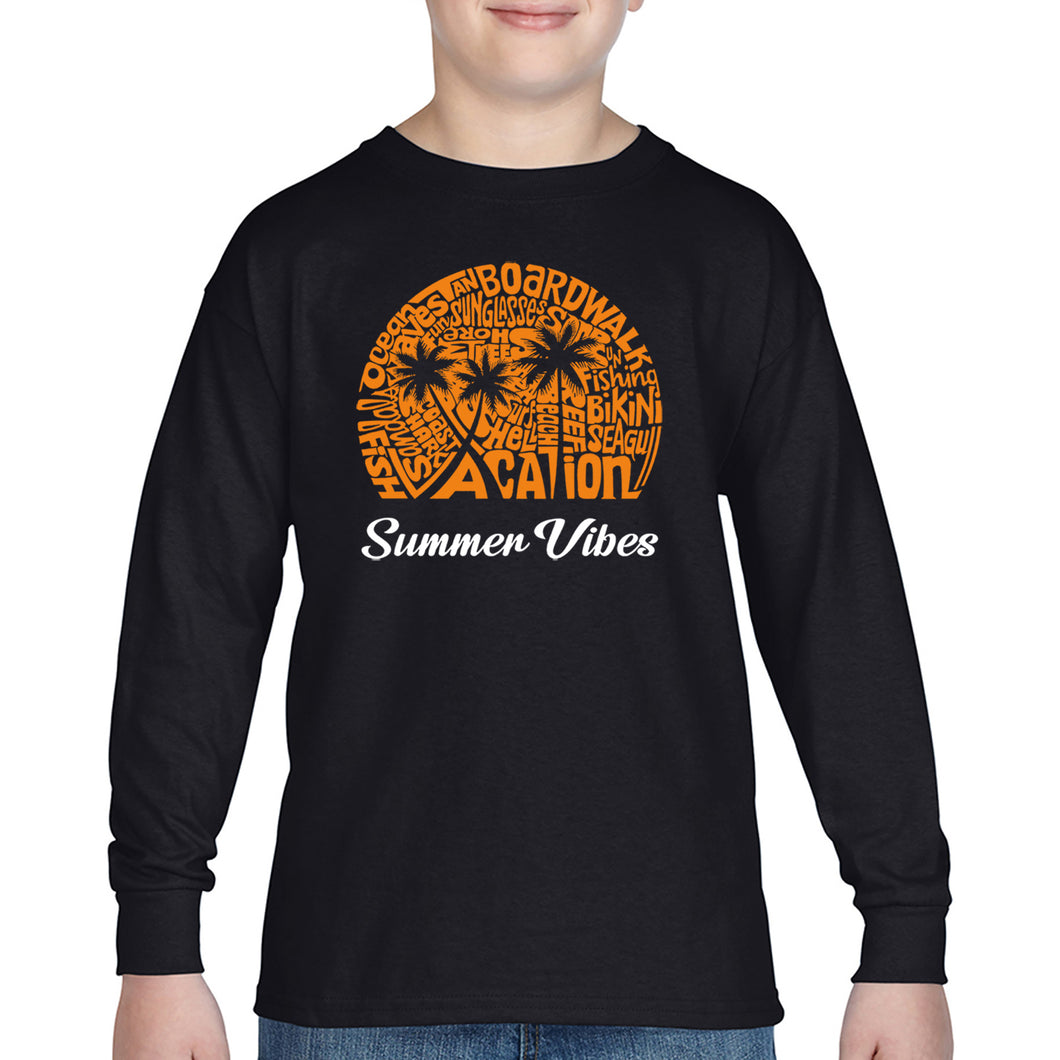 Summer Vibes - Boy's Word Art Long Sleeve T-Shirt