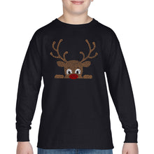 Load image into Gallery viewer, Peeking Reindeer - Boy's Word Art Long Sleeve T-Shirt