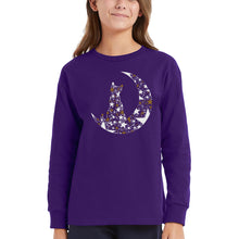 Load image into Gallery viewer, Cat Sitting On Moon - Girl&#39;s Word Art Long Sleeve T-Shirt
