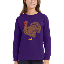 Load image into Gallery viewer, Thankgiving Turkey - Girl's Word Art Long Sleeve T-Shirt