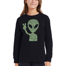 Load image into Gallery viewer, Peace Alien - Girl's Word Art Long Sleeve T-Shirt