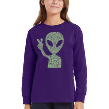 Load image into Gallery viewer, Peace Alien - Girl's Word Art Long Sleeve T-Shirt