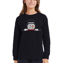 Load image into Gallery viewer, Peeking Snowman - Girl's Word Art Long Sleeve T-Shirt