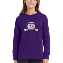 Load image into Gallery viewer, Peeking Snowman - Girl's Word Art Long Sleeve T-Shirt