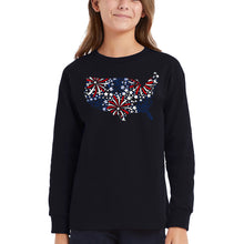 Load image into Gallery viewer, USA Fireworks - Girl's Word Art Long Sleeve T-Shirt
