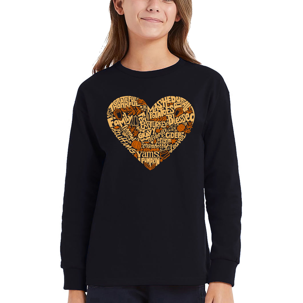 Thanksgiving Heart - Girl's Word Art Long Sleeve T-Shirt