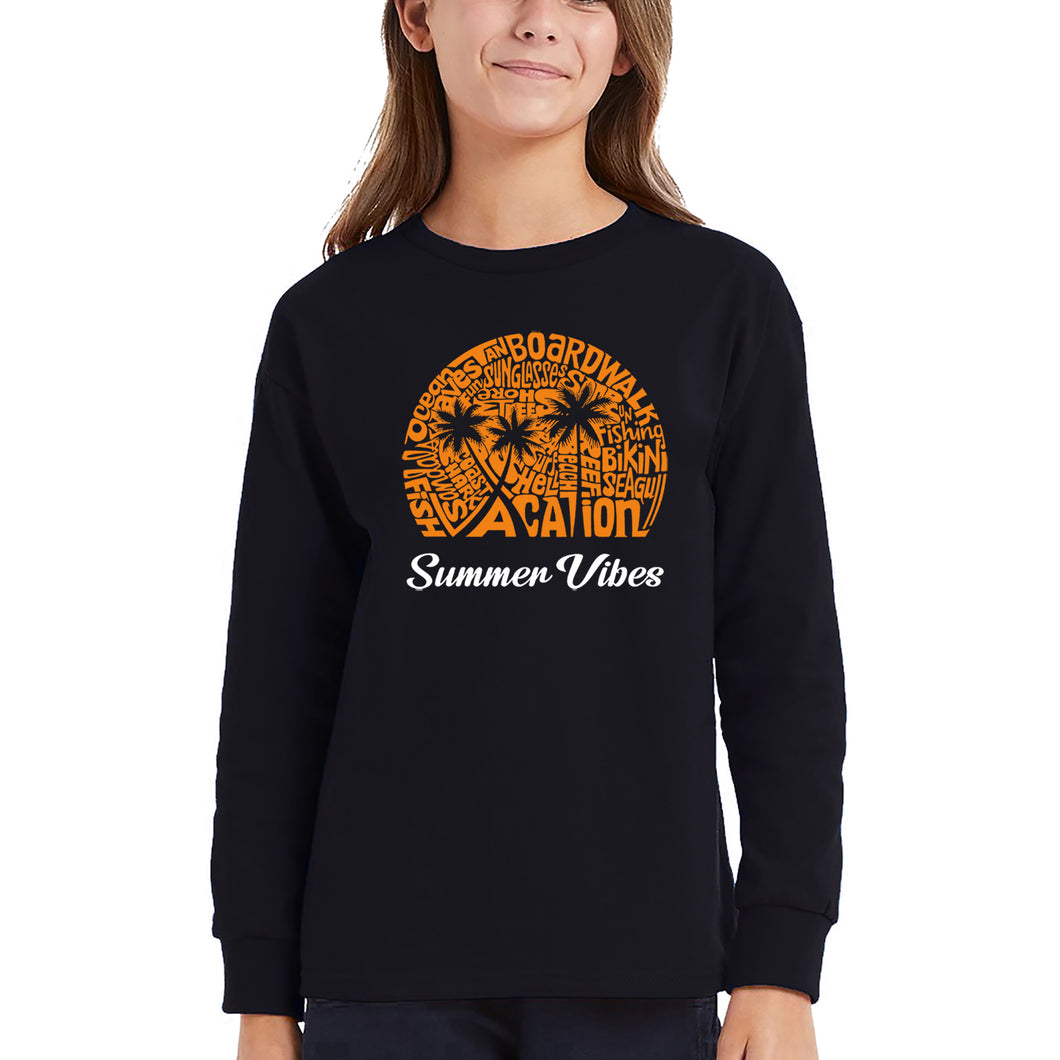 Summer Vibes - Girl's Word Art Long Sleeve T-Shirt