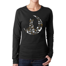 Load image into Gallery viewer, Cat Sitting On Moon - Women's Word Art Long Sleeve T-Shirt