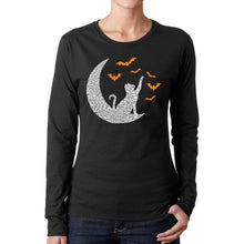 Load image into Gallery viewer, Halloween Cat Moon - Women&#39;s Word Art Long Sleeve T-Shirt