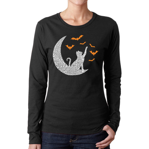 Halloween Cat Moon - Women's Word Art Long Sleeve T-Shirt