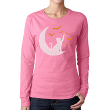 Load image into Gallery viewer, Halloween Cat Moon - Women&#39;s Word Art Long Sleeve T-Shirt