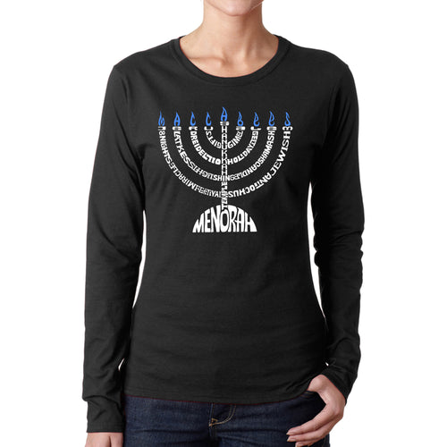 Hanukkah Menorah - Women's Word Art Long Sleeve T-Shirt