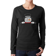 Load image into Gallery viewer, Peeking Snowman - Women's Word Art Long Sleeve T-Shirt
