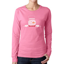 Load image into Gallery viewer, Peeking Snowman - Women's Word Art Long Sleeve T-Shirt