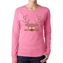 Load image into Gallery viewer, Peeking Reindeer - Women's Word Art Long Sleeve T-Shirt