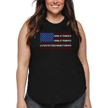 Load image into Gallery viewer, Women&#39;s Plus Size Word Art Tank Top - Land of the Free American Flag